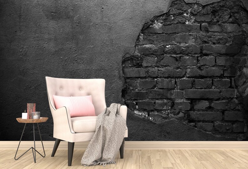Black brick wall decal removable wallpaper marble Wall Etsy