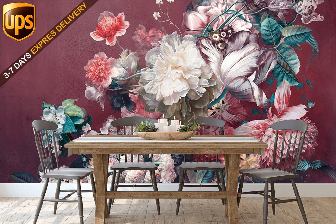 Flower Arrangement Floral Peel and Stick Wall Mural Etsy