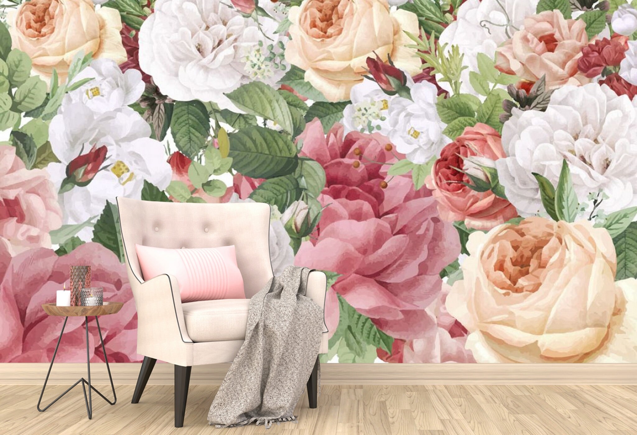 Vintage flowers Peel and Stick wallpaper Floral Removable Etsy