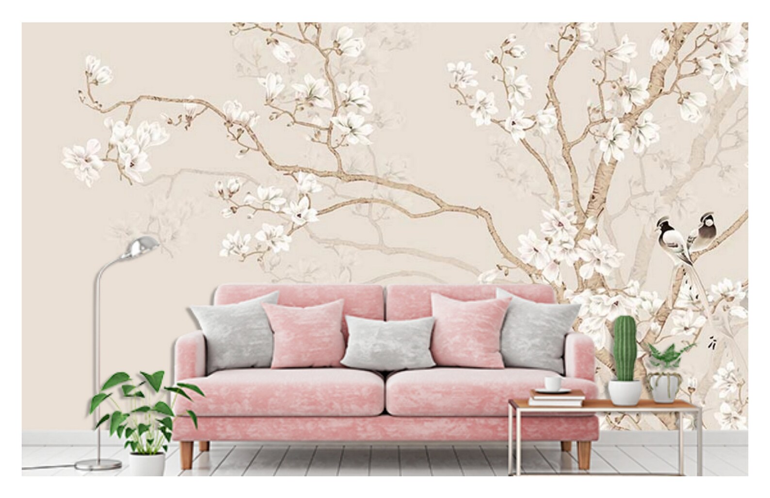 Tender magnolia tree Peel and Stick wallpaper Floral | Etsy