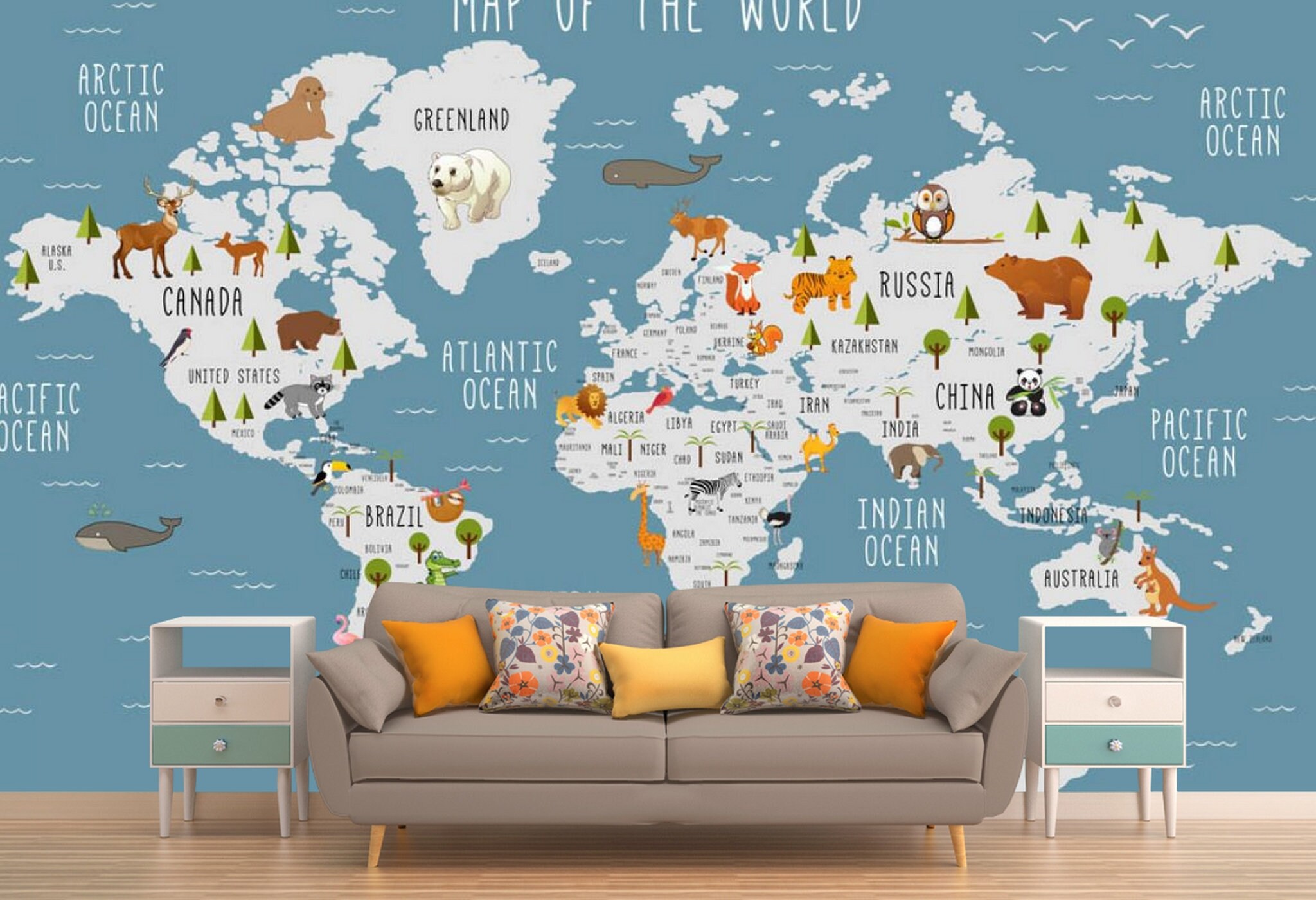 Children's World Map removable nonwoven vinyl wallpaper Etsy