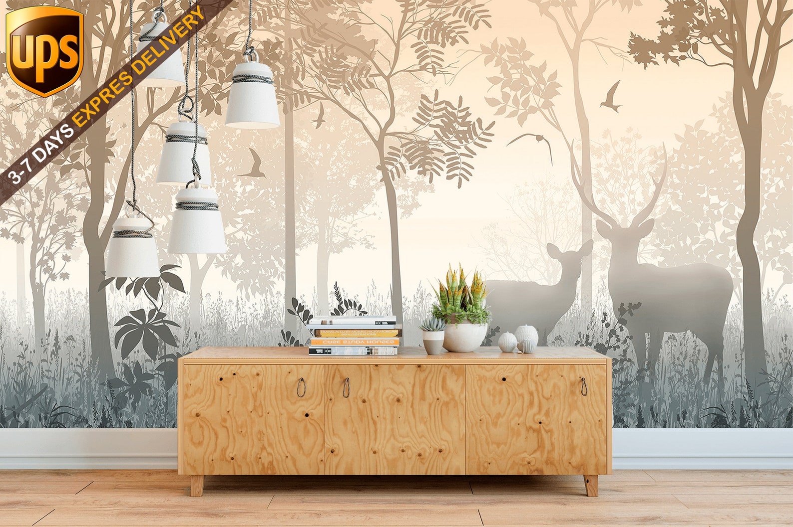 Deer in the Forest Peel and Stick Wallpaper Floral - Etsy