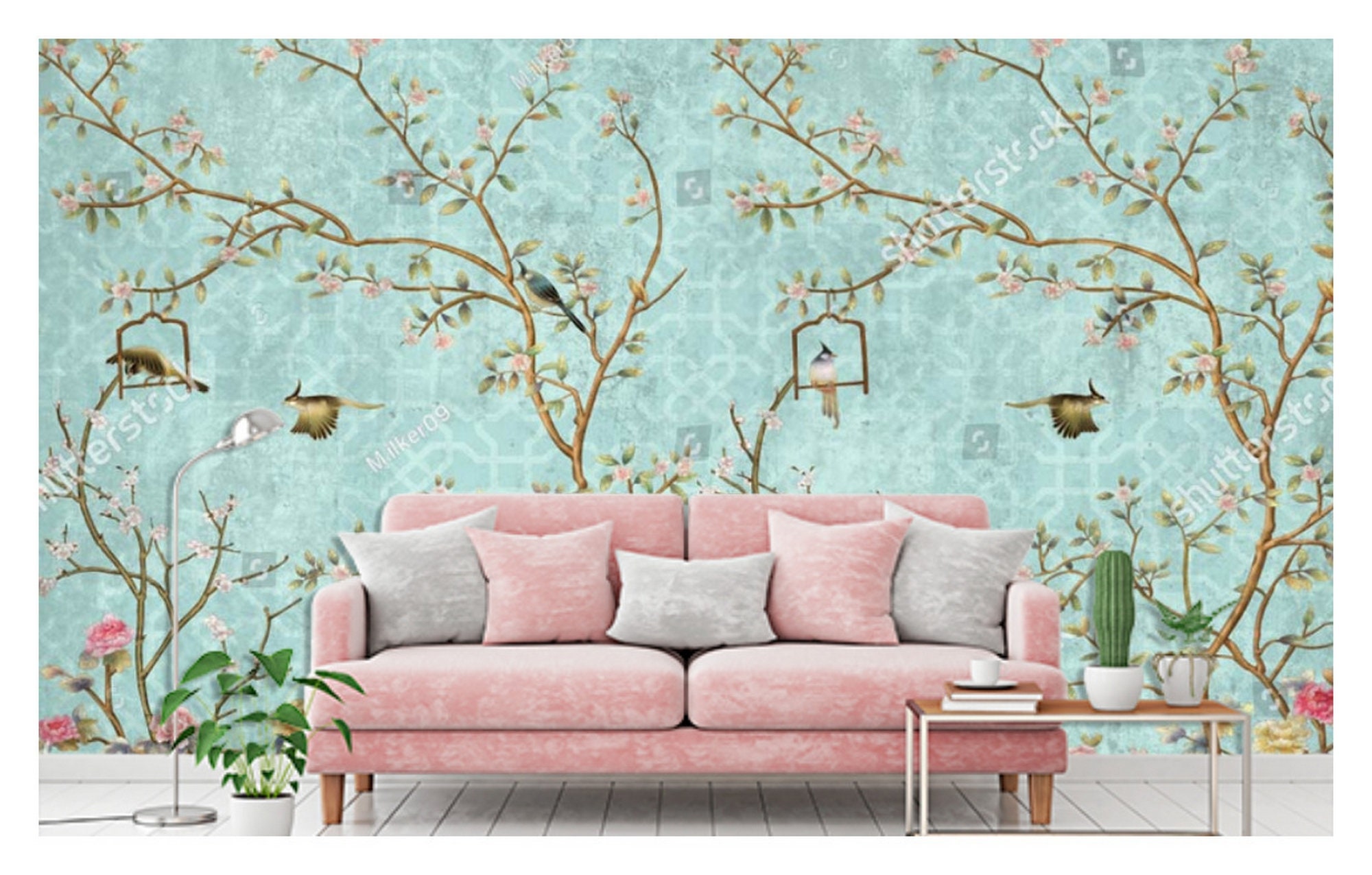 Turquoise Garden Peel and Stick Wallpaper Floral Removable - Etsy