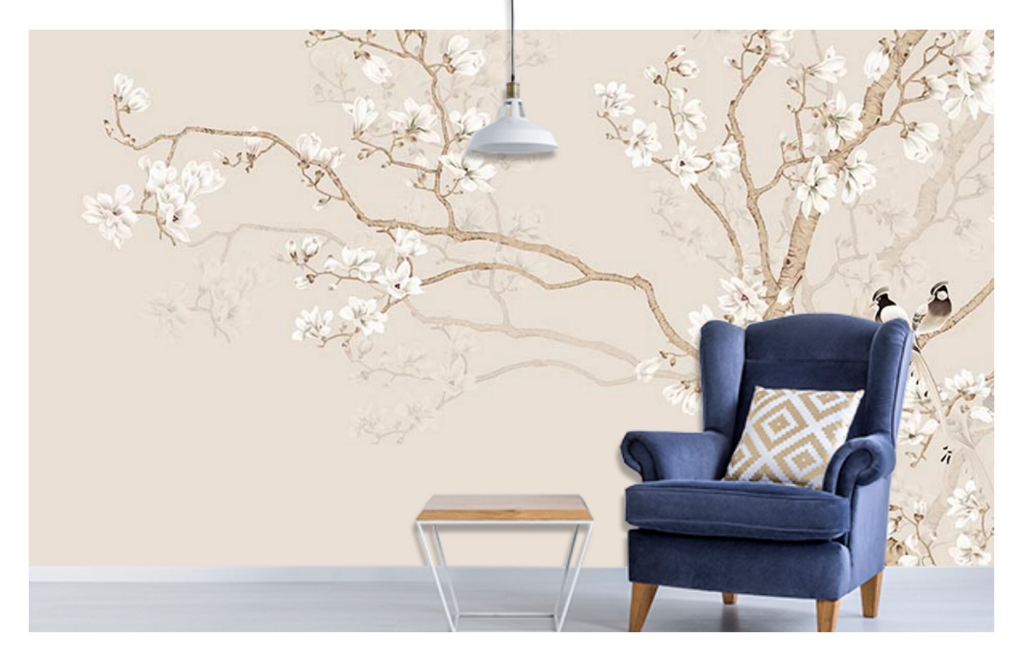 Tender magnolia tree Peel and Stick wallpaper Floral Etsy
