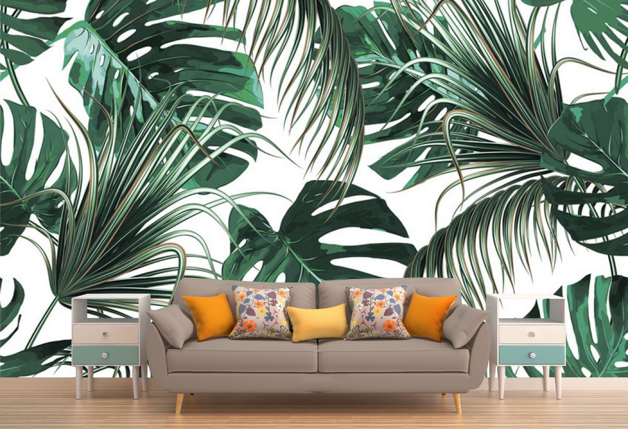 Tropical print Floral Removable decal Wall Mural for Etsy