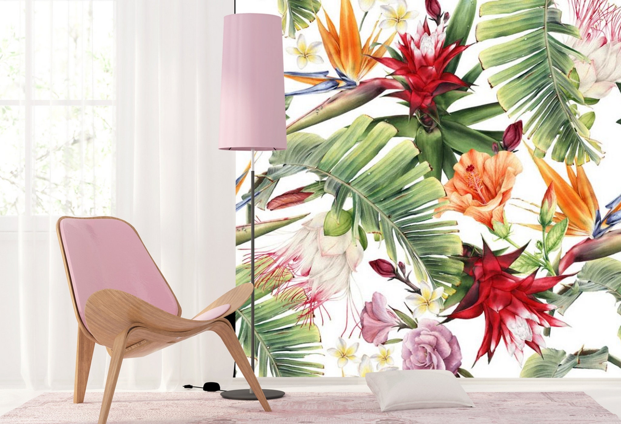 Tropical Flowers Floral Removable Decal Wall Mural for Etsy