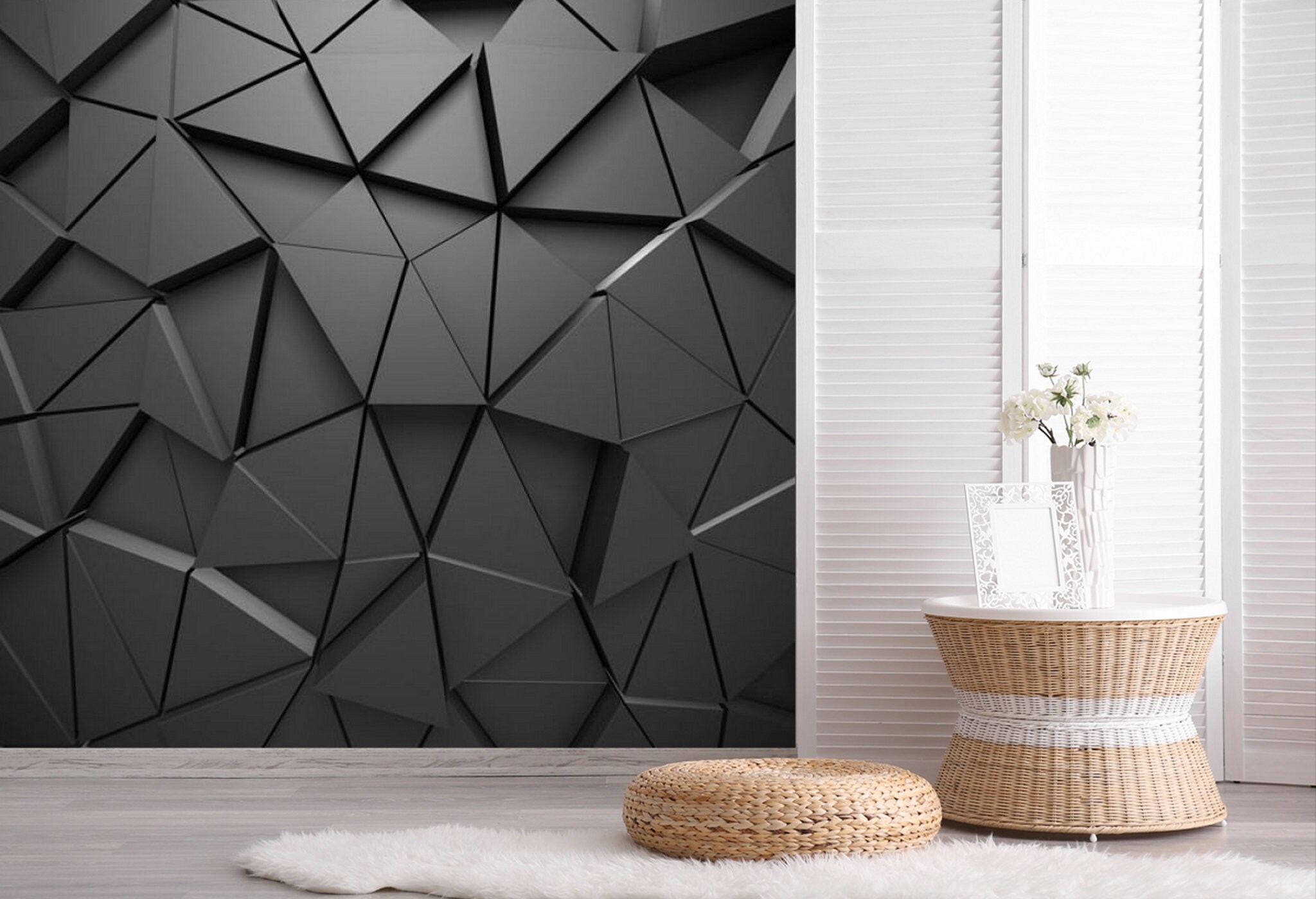Black 3d Wall Wallpaper Modern Wall Mural Living Room Peel - Etsy