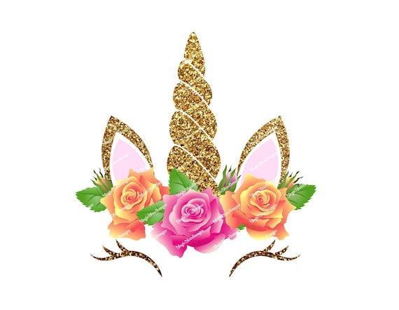 picture Cuerno De Unicornio Png cara de unicornio con cuerno dorado en corona de flores de etsy