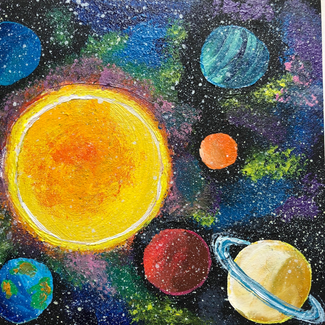 Acrylic Sun System 18x24cm Space 5.3x7.2 Painting Art Etsy