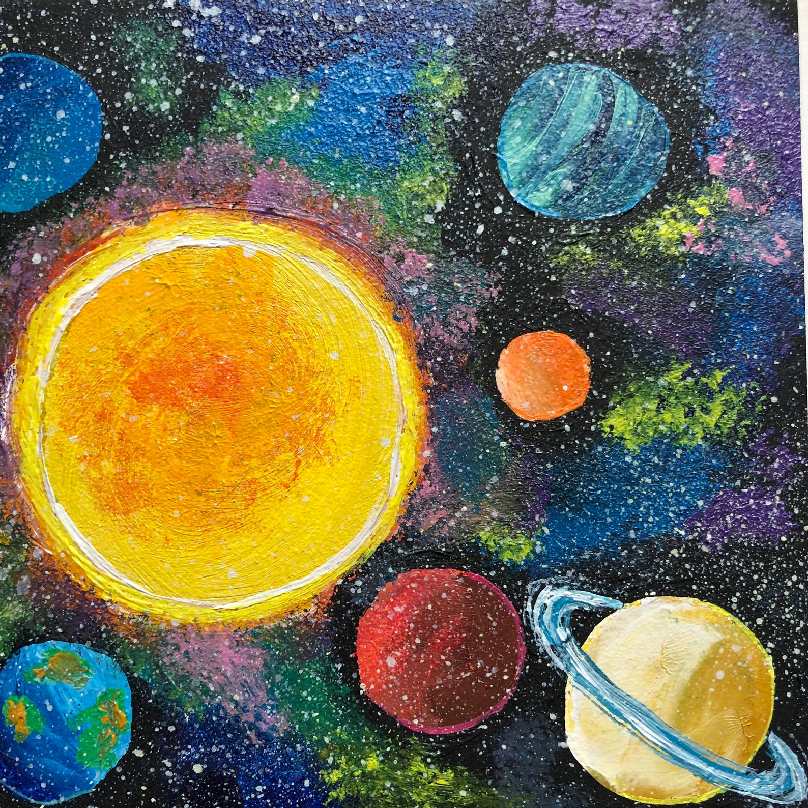 Acrylic Sun System 18x24cm Space 5.3x7.2 Painting Art Etsy