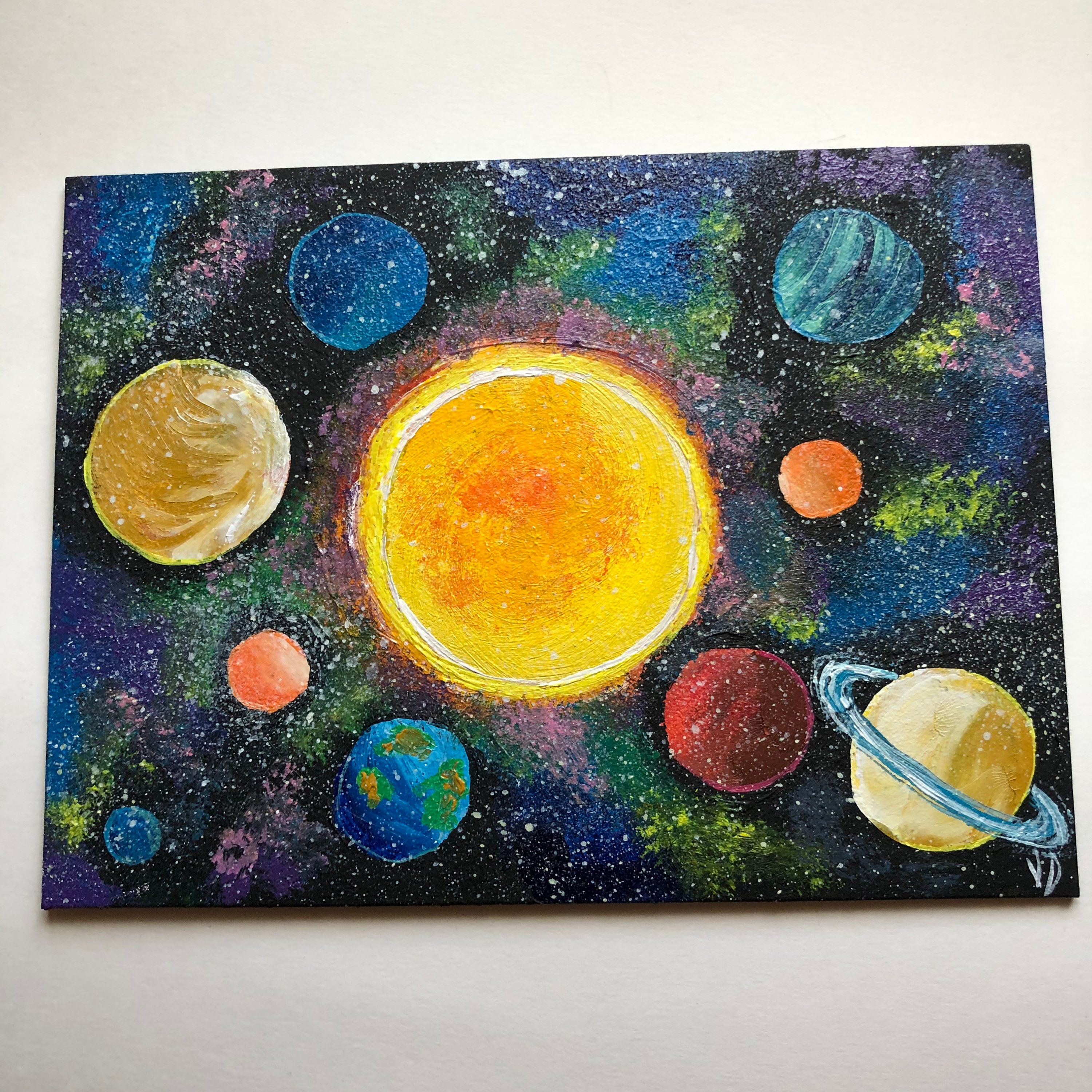 Acrylic Sun System 18x24cm Space 5.3x7.2 Painting Art Etsy