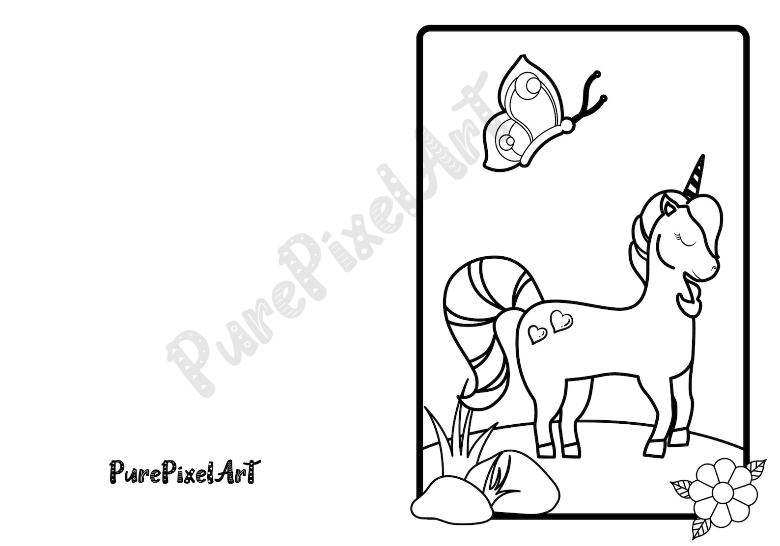 unicorn printable coloring page greeting card bookmark etsy