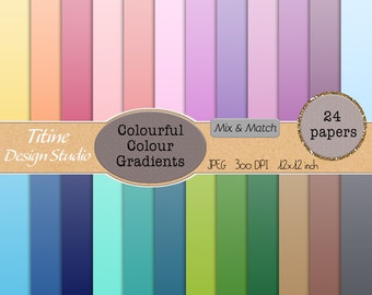 Digital Rainbow Color Gradients Paper Pack Rainbow Ombre Gradient Digital Paper Scrapbook Set Printable Rainbow Paper JPG, Commercial Use