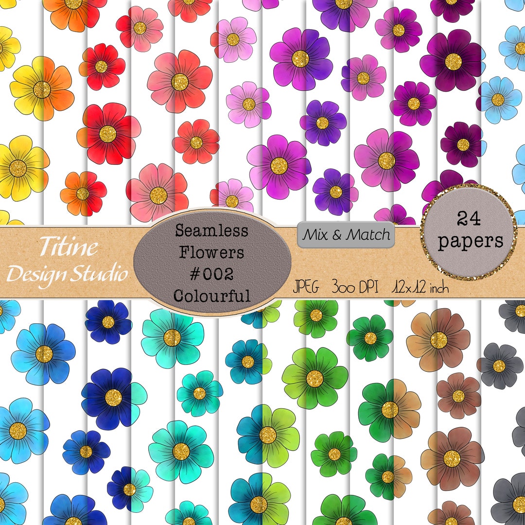 24 Seamless Flower Rainbow Paper Seamless Printable Rainbow Paper JPG ...