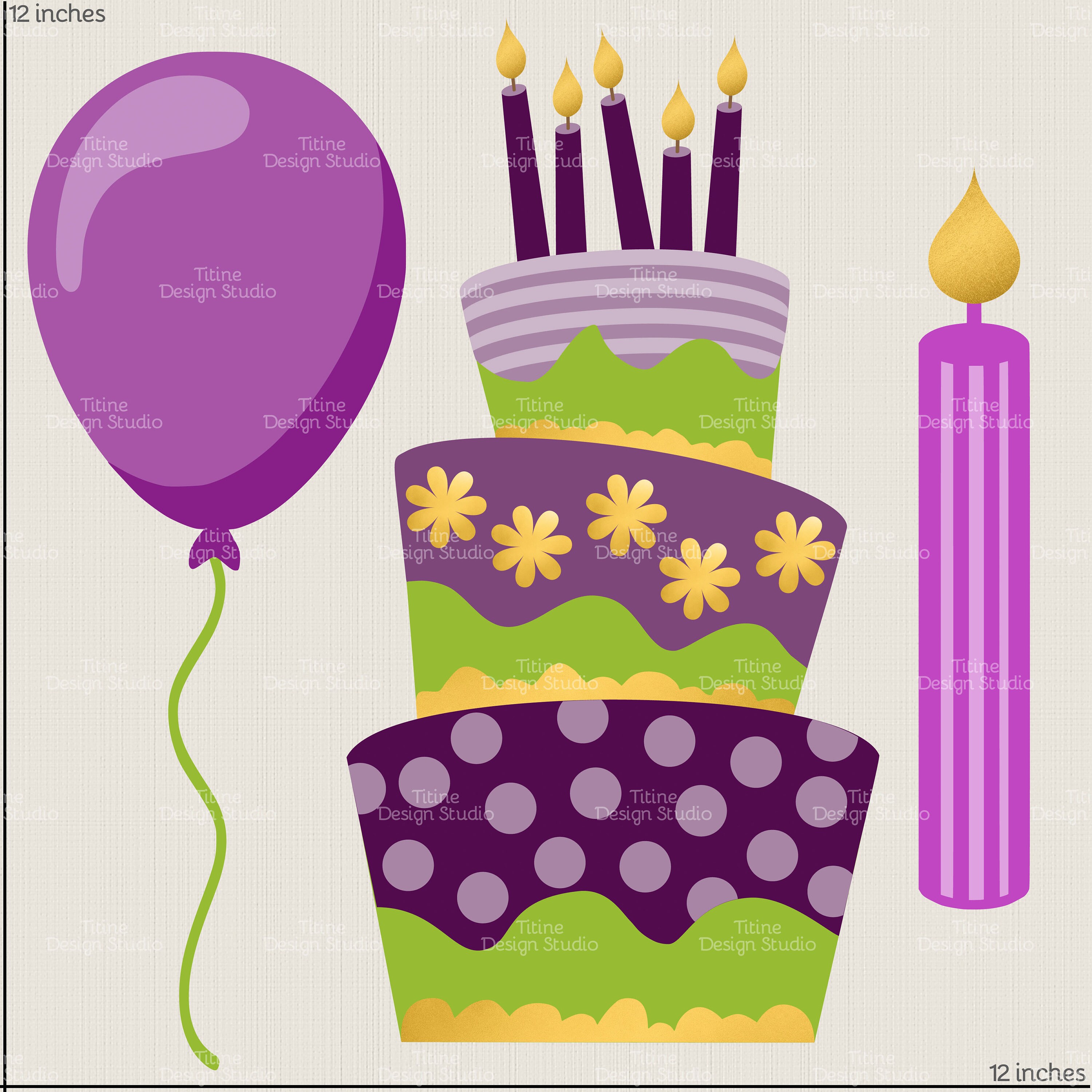 Digital Birthday Clip Art Set, Gold Birthday Clipart Party PNG Birthday