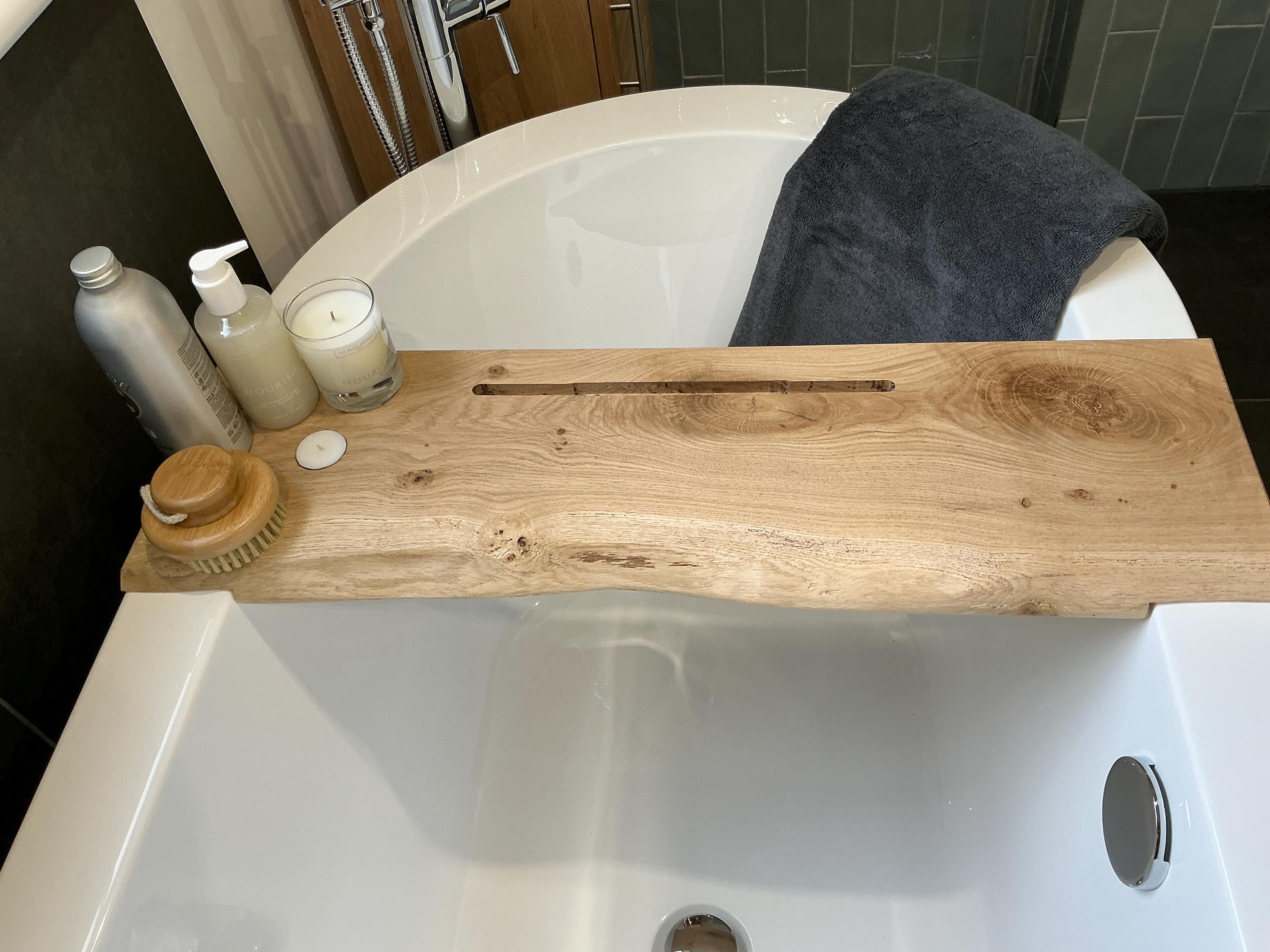 Hanobe Bathtub Tray Bath Caddy: Wood Tub Trays Table Extra Large Rustic