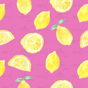 Pink Lemon Seamless Pattern | Digital File | Watercolor | Digital Download Pattern | Digital Pattern Design | JPEG | Fabric Pattern