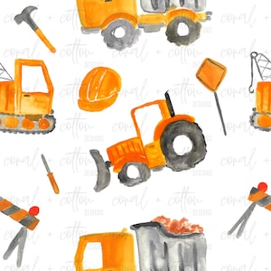 Construction Seamless Pattern | Digital File | Watercolor | Digital Download Pattern | Digital Pattern Design | JPEG | Fabric Pattern