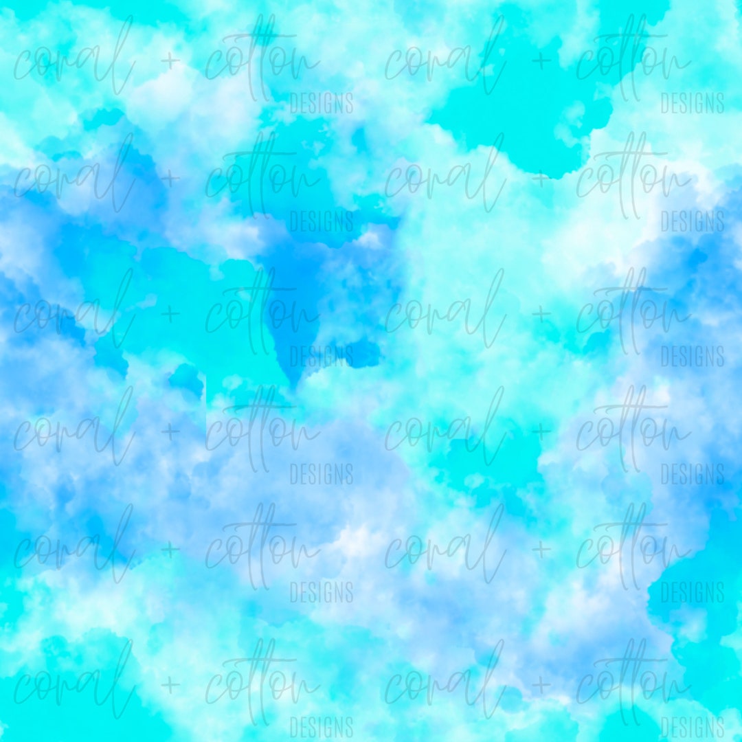 Aqua Clouds Seamless Pattern | Digital File | Watercolor | Digital ...