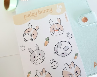 Pudgy Bunny Sticker Sheet (Matte)| Rabbit Sticker Sheet | cute stickers | cute journal | bujo sticker | journaling