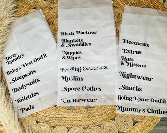 21 x Baby Hospital Maternity Organiser Bags | Baby Essentials | Baby Shower Gift | Mum to Be | Labor & Delivery Bag Labels | New Baby |