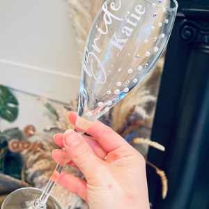 Personalised Champagne Glass - Diamanté Glass - Personalised Glass - Champagne Flute- Bride Glass - Bridesmaid Glass