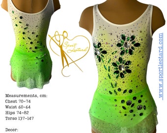 Neon Green yellow dress Rhythmic acrobatics aesthetic gymnastics leotard, Rock'n'Roll Twirling Baton Roller figure skating aerial acrobatics