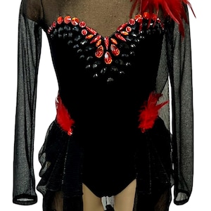 Competition black with red dance lyrical solo dress, Roller skating dress, Show dance, Acrobatic Rock&#39;n&#39;Roll, Twirling, Figure skating dress