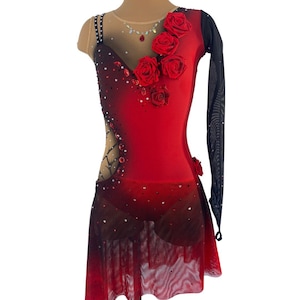 For custom tailoring Red and Black Figure Skating Dress “Tango Solo”. Acrobatic Gymnastics, Baton Twirling, Dance Dress, patinaje artístico