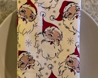 Santa Snow | Cotton Christmas Santa Napkins, Father Christmas Napkins, Christmas Party Napkins, New Year Party Napkins, Christmas Tableware