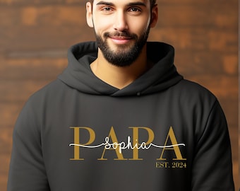 Personalisierter Papa Hoodie mit Kindernamen | Papa Shirt Kindernamen | Shirt mit Kindernamen für Papa oder Opa etc. zum Vatertag