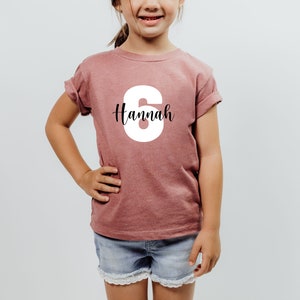 Altrosa Geburtstagsshirt für Mädchen mit Name und Zahl Kinder Shirt Geburtstag personalisiert mit Zahl & Name Bild 1