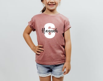 Dusty rose birthday shirt for girls with name and number | Kids' birthday shirt - personalized with number & name / birthday surprise