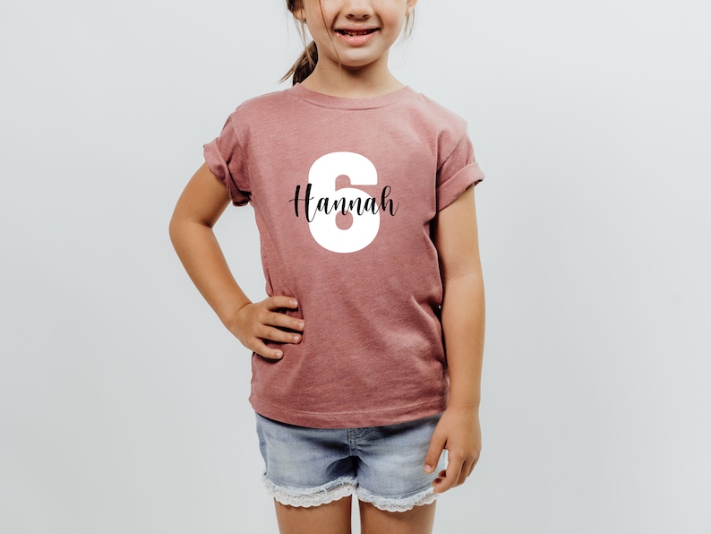 Altrosa Geburtstagsshirt für Mädchen mit Name und Zahl Kinder Shirt Geburtstag personalisiert mit Zahl & Name Bild 1