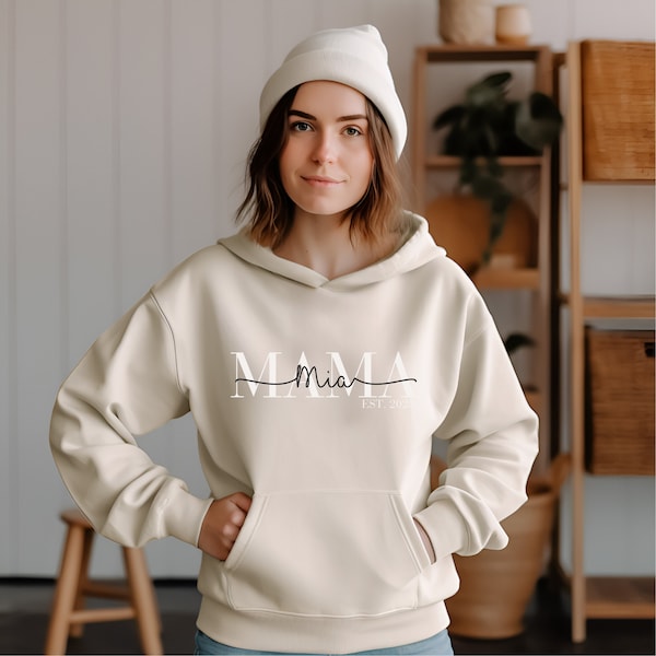 Personalisierter Mama Hoodie mit Kindernamen | Mom Shirt Kindernamen | Shirt mit Kindernamen für Mama, Mom, Oma, Tante etc. zum Muttertag