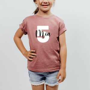 Old pink birthday shirt for girls with name and number Children's birthday shirt personalized with number & name image 4