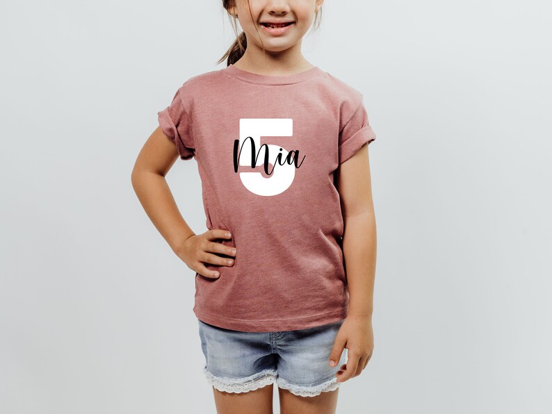 Old pink birthday shirt for girls with name and number Children's birthday shirt personalized with number & name image 4