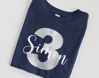 Dark blue birthday shirt SHORT SLEEVE for children with number | Children's birthday shirt - personalized with number & name