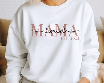 Mama Sweatshirt Kindernamen | Mom Pulli Kindernamen | Shirt mit Kindernamen für Mama, Mom, Oma, Tante etc.