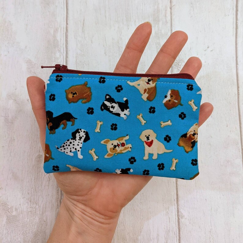 Novelty coin purse change purse gift card holder coin pouch dog gift dog fabric horse hedgehog cow camper van leopard Dogs - blue