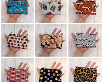 Novelty coin purse - change purse - gift card holder - coin pouch - dog gift - dog fabric - horse - hedgehog - cow - camper van - leopard