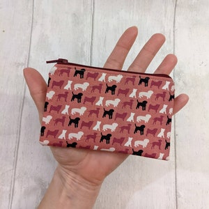 Novelty coin purse change purse gift card holder coin pouch dog gift dog fabric horse hedgehog cow camper van leopard Dogs - pink