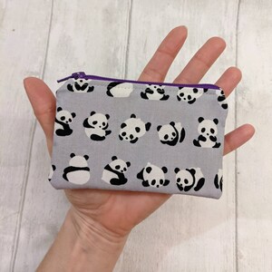 Novelty coin purse change purse gift card holder coin pouch dog gift dog fabric horse hedgehog cow camper van leopard Panda - grey