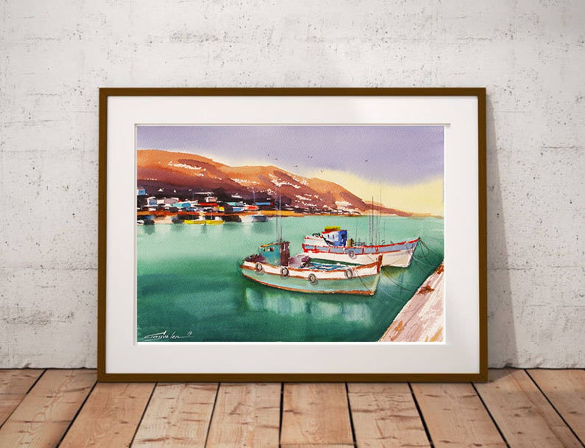 Cyprus boat Painting Seascape Watercolor Original Art gift Etsy
