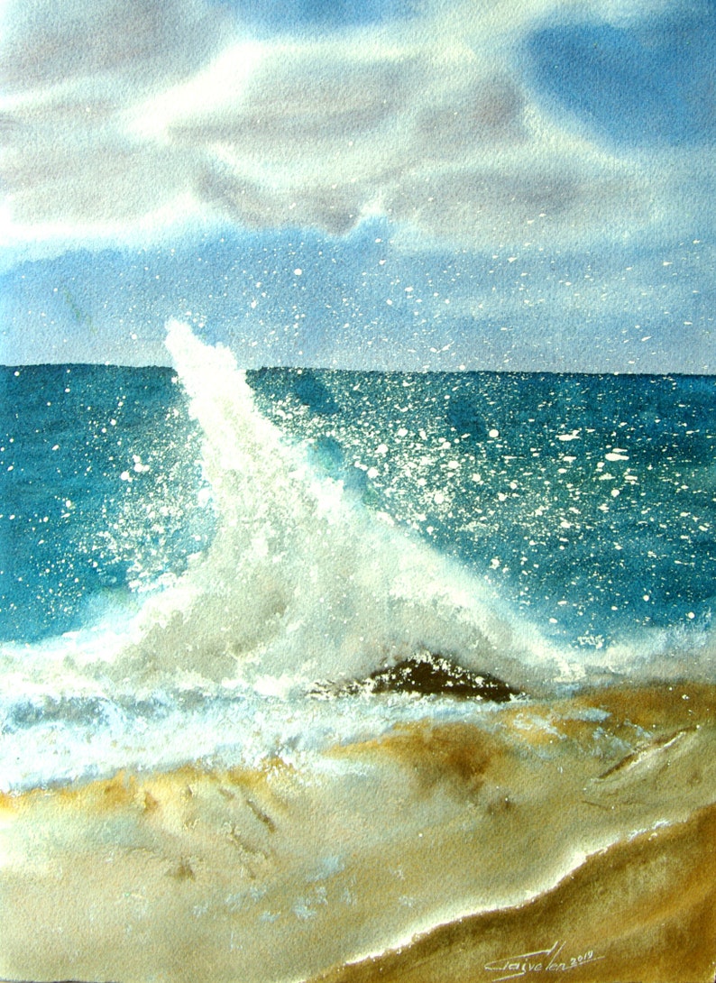 her man husband Wave painting Original watercolor art gift for him