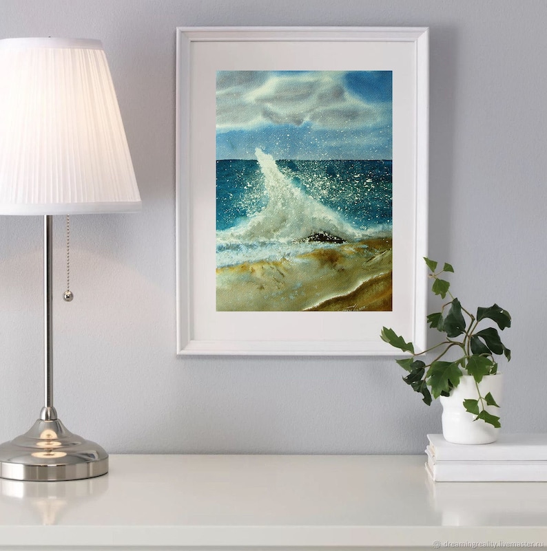 her man husband Wave painting Original watercolor art gift for him