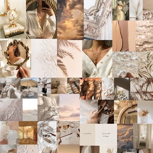 50 Pics Boujee Aesthetic Wall Collage Kit, boho, Cream Beige, Digital Printable Room Decor,