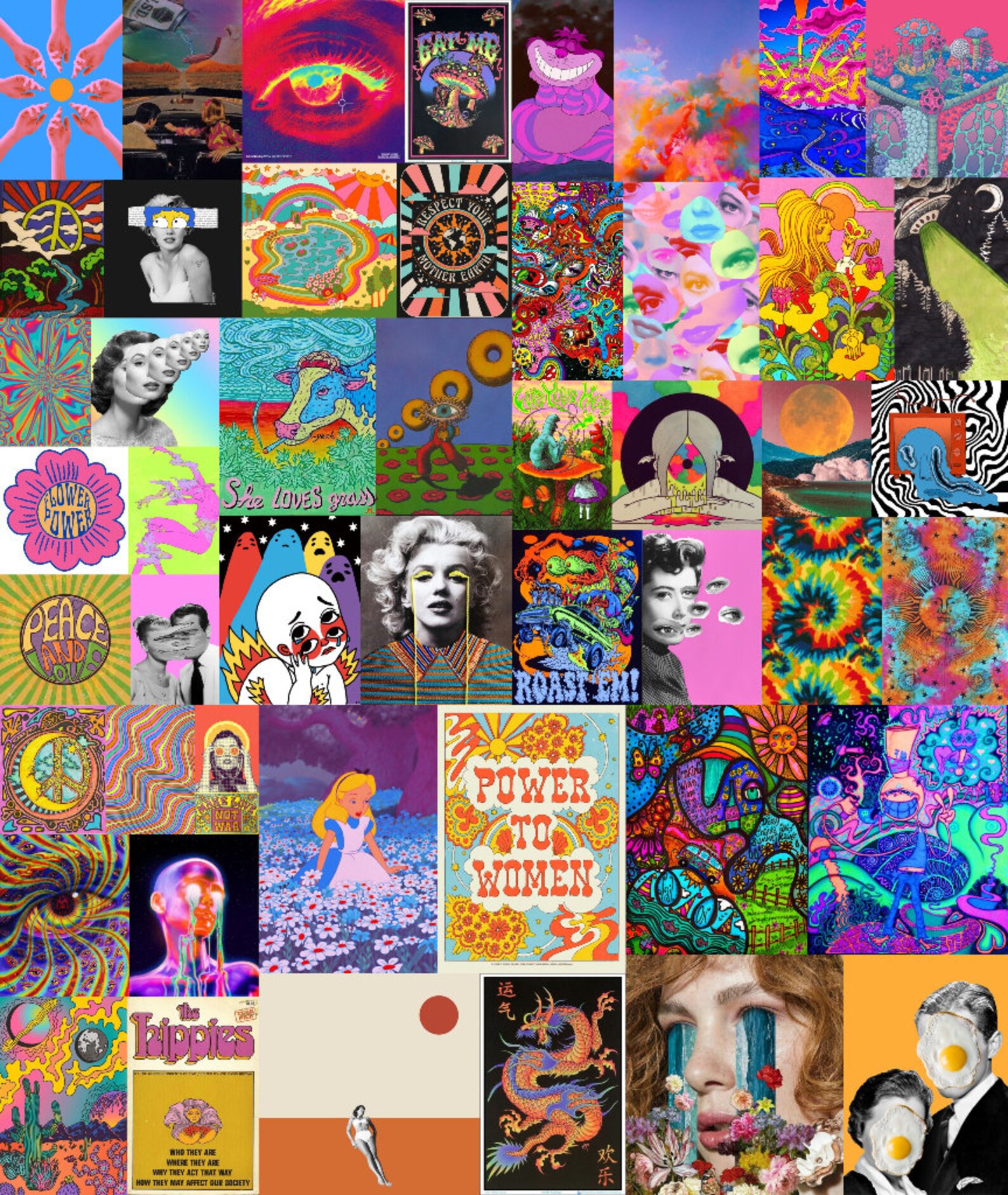 50 Pics Drippy Trippy Hippie Aesthetic Collage kit Digital | Etsy
