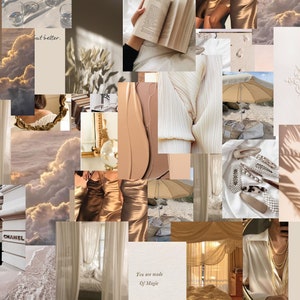50 Pics Boujee Aesthetic Wall Collage Kit, Boho, Cream Beige, Digital ...