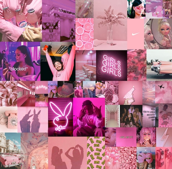 40 PINK BOUJEE BADDIE Collage Aesthetic. Trendy Vogue Vsco Set of 40  Pictures Digital Prints Wall Collage 